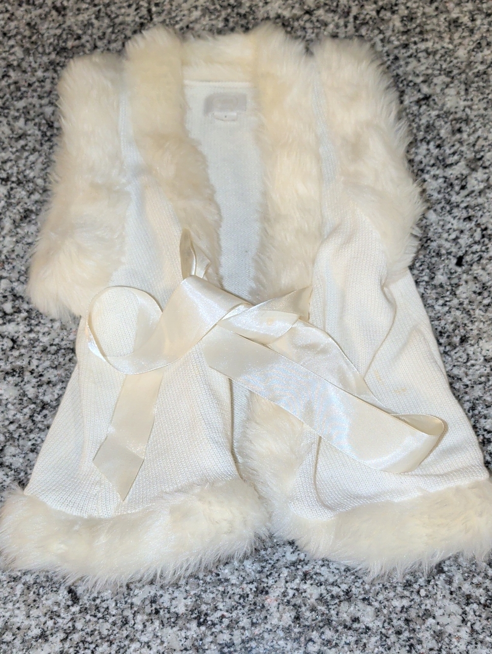 CeCe Cream Faux Fur-Trim Satin Tie Lounge Vest